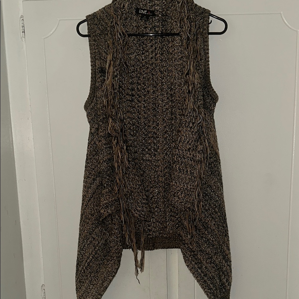 Brown Knit Sleeveless Cardigan
